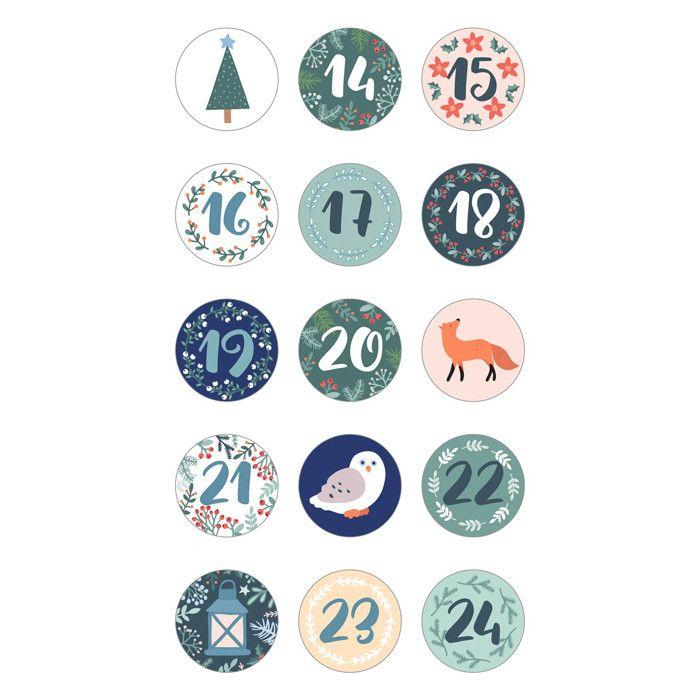 Round Stickers - Artemio - Woodsy Christmas - Advent Calendar - 2 Sheets - Red