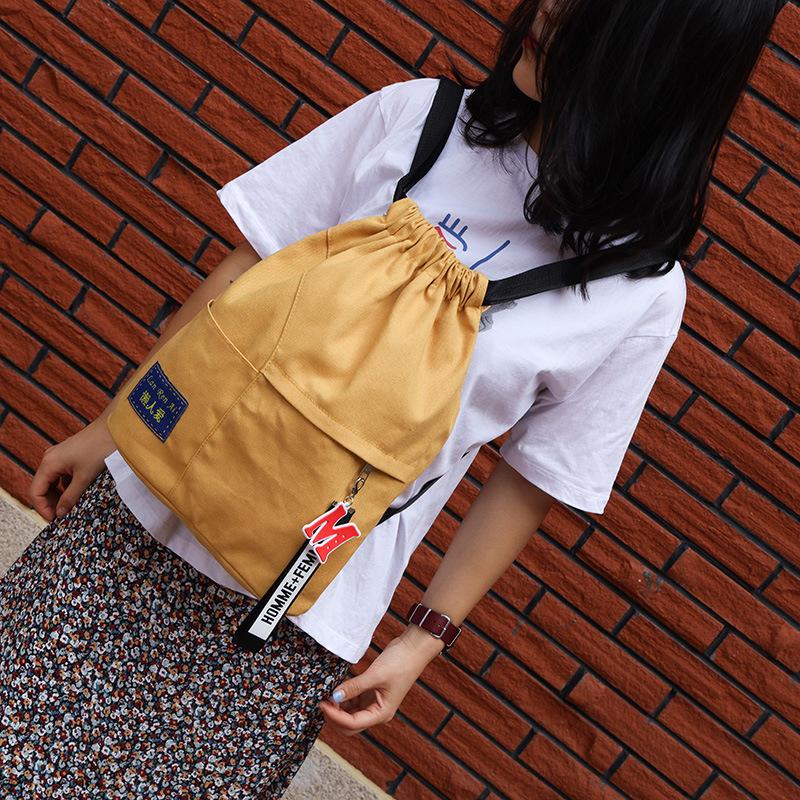 Drawstring Backpack Female Korean Small Backpack Male Student Schoolbag Canvas Bundle Pocket Ins Leisure Travel Bag