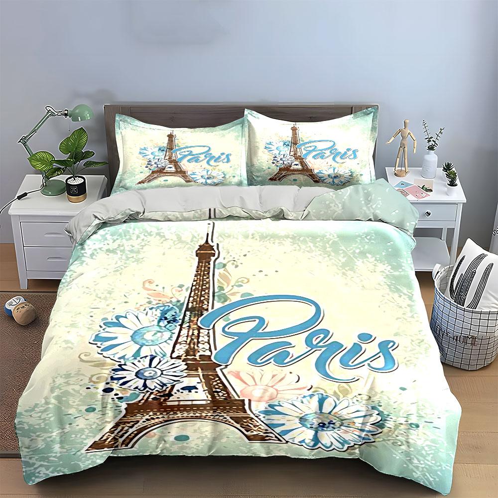Eiffel Tower Paris Bedding Set Bedding Duvet Cover Set Duvet Cover Pillowcases (1 * Duvet Cover 2 * Pillowcases, without duvet insert)