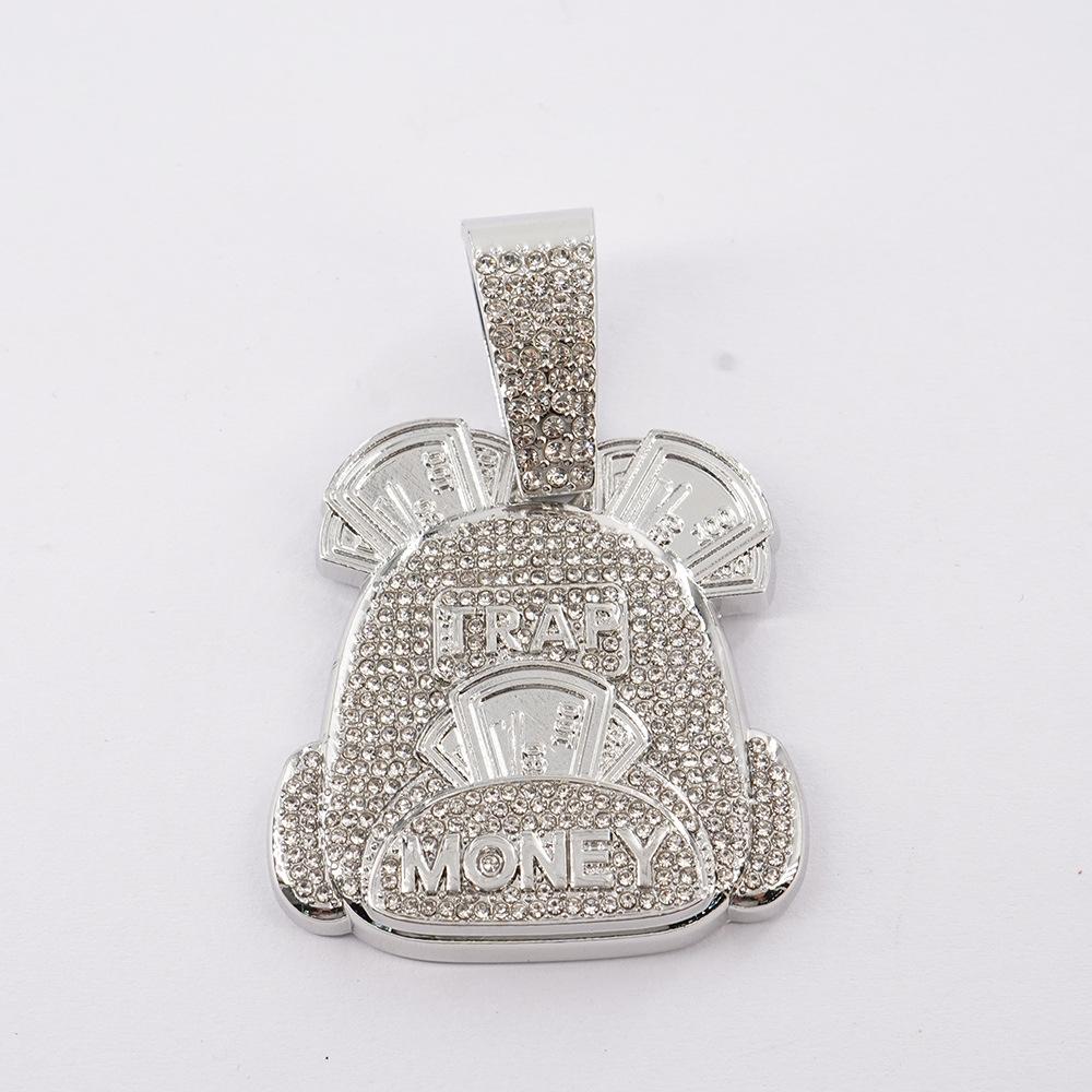Backpack style hip hop pendant necklace money bag pendant with 5mm twist chain necklace