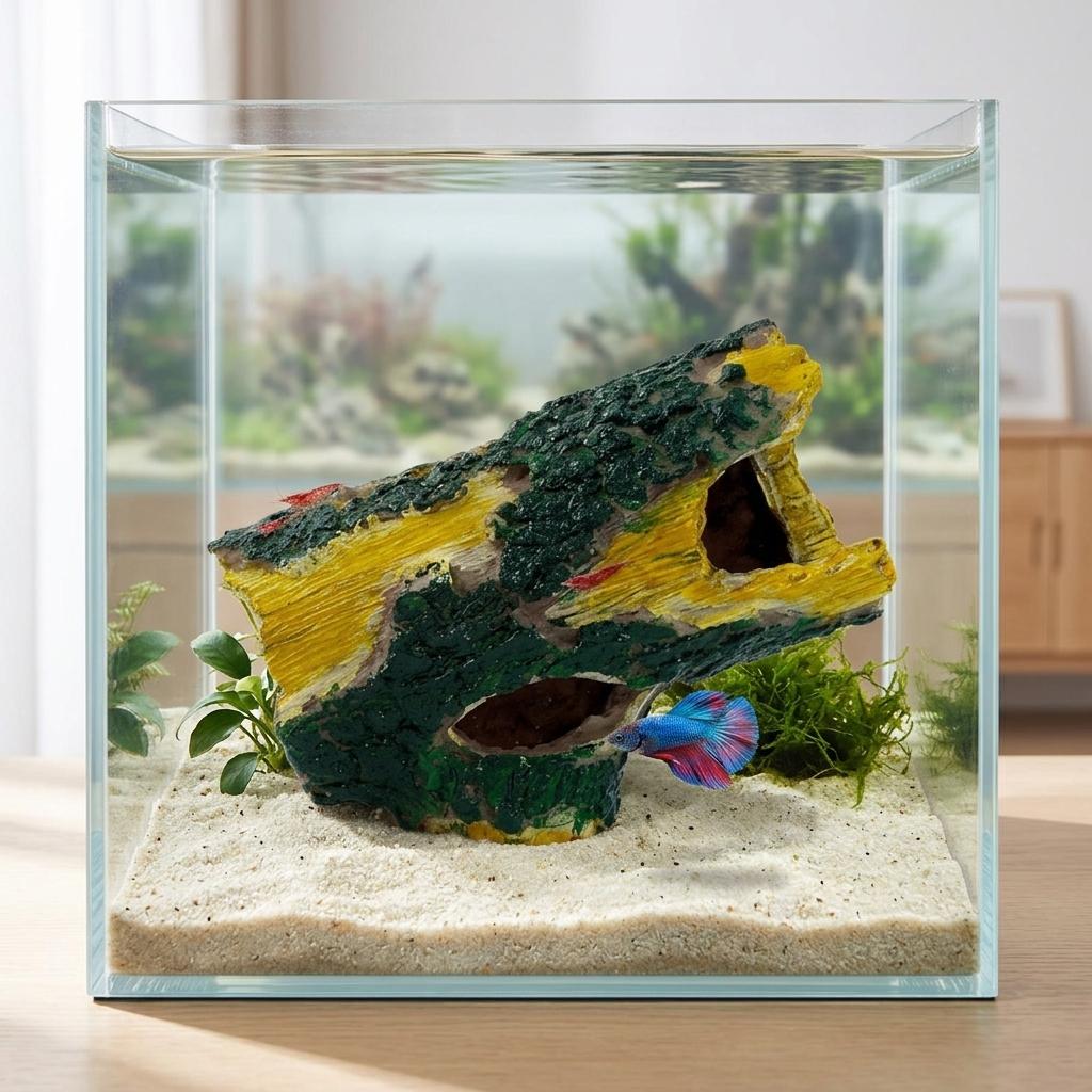 Resin Aquarium Decor Moss Cave Hideout for Small Fish and Shrimp Tunnel