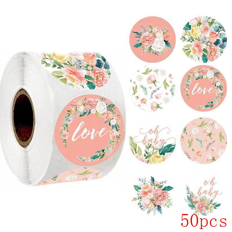 50-500Pcs 1'' Paper Hand Made Stickers Round Floral Thank You Stickers For Baking Envelope Business Seal Labels Sticker