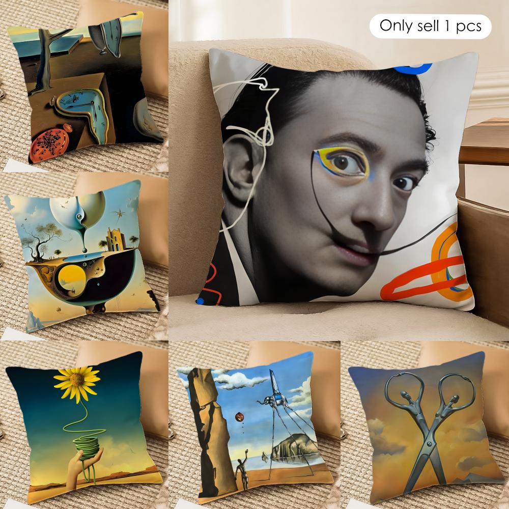 SSalvador Dali Abstract Cushion Cover Silky Short Plush Invisible Zipper Dustproof Sofa Pillow Case For Home Decor