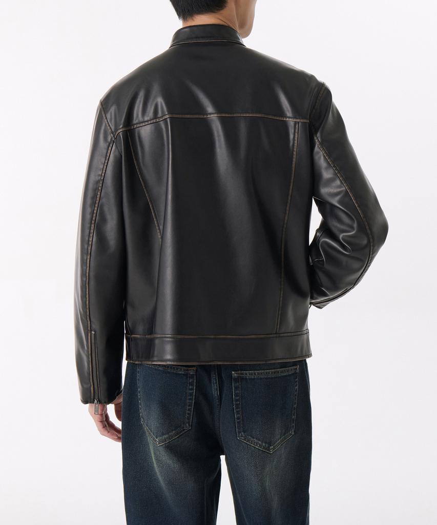 Musinsa Standard Faded Synthetic Leather Racer Jacket [Black]