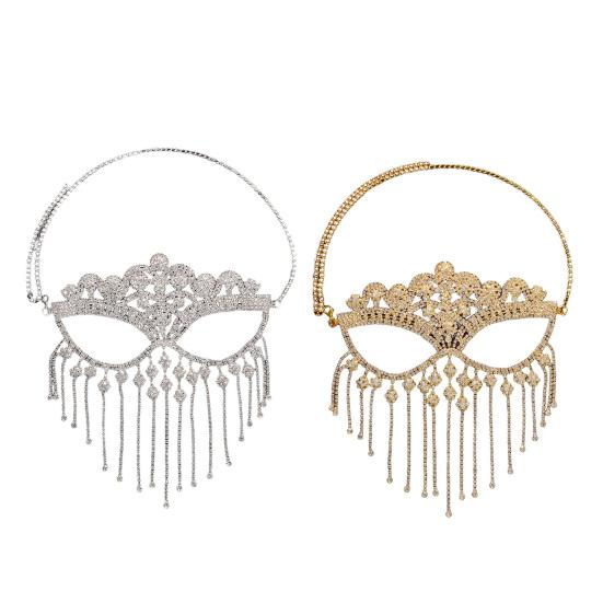 Women Face Cover Exaggerated Adjustable Open Design Tassel Sparkling Decorative Gift Full Rhinestones Masquerade