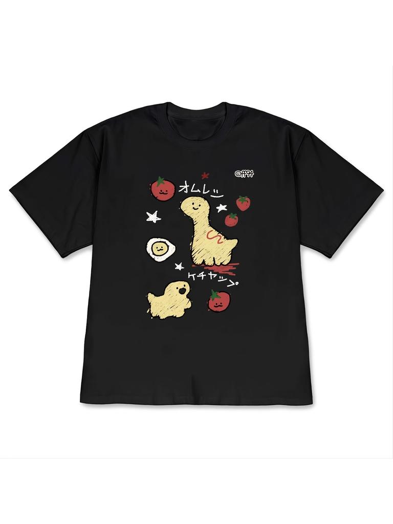 Cute Japanese Omelette Dinosaur Graphic T Shirt WOMEN Unisex Summer Short Sleeve Strawberry Kawaii Harajuku Casual Tee Tops Tshirt
