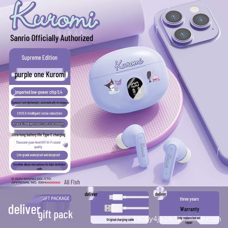 Официальные Bluetooth-наушники Sanrio D56 с мультяшным дизайном для спорта: Милый полувнутриканальный дизайн