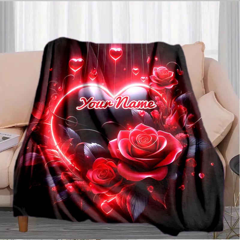 1PC Custom Name Love Romance Flannel blankets Patterns Throw Blanket All-Season Soft Gift for Couch, Bed, Camping gifts