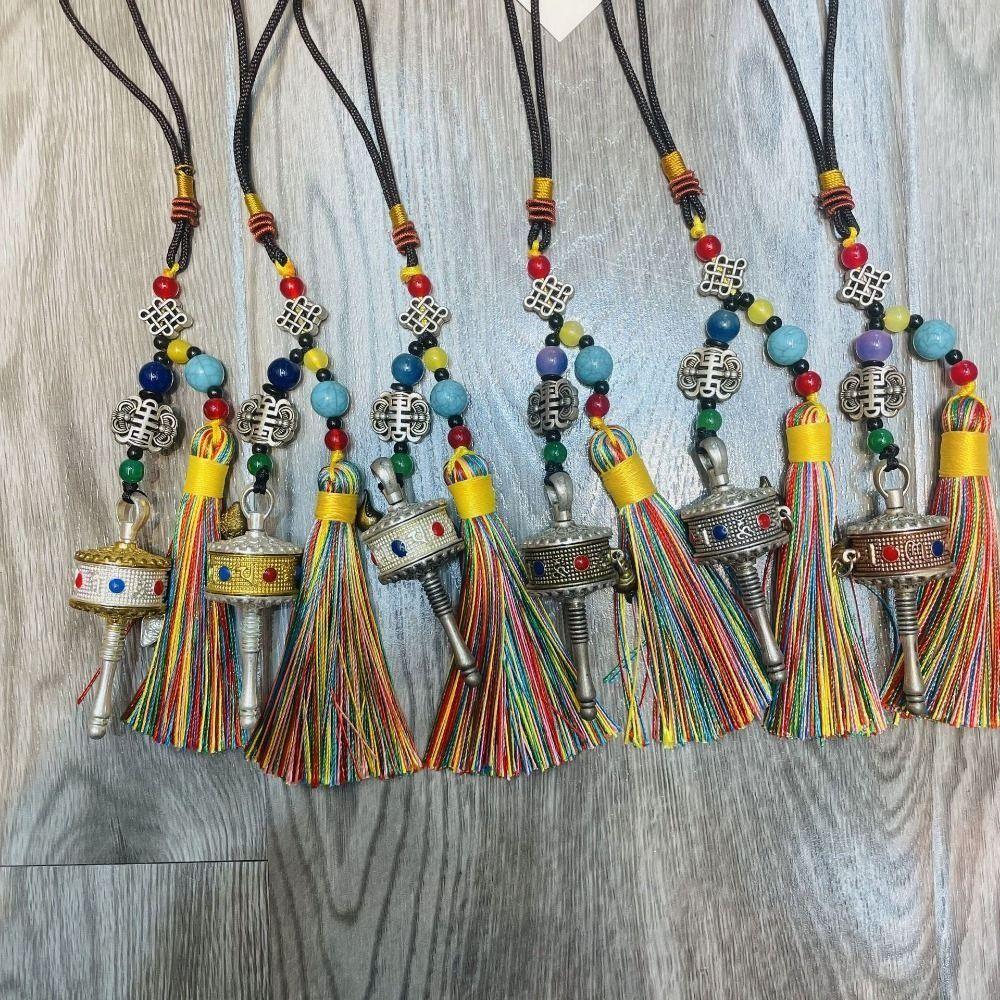 Colourful Tibetan Prayer Tassel Pendant Tassel Spinning Wheel Keyring Hanging Ornaments