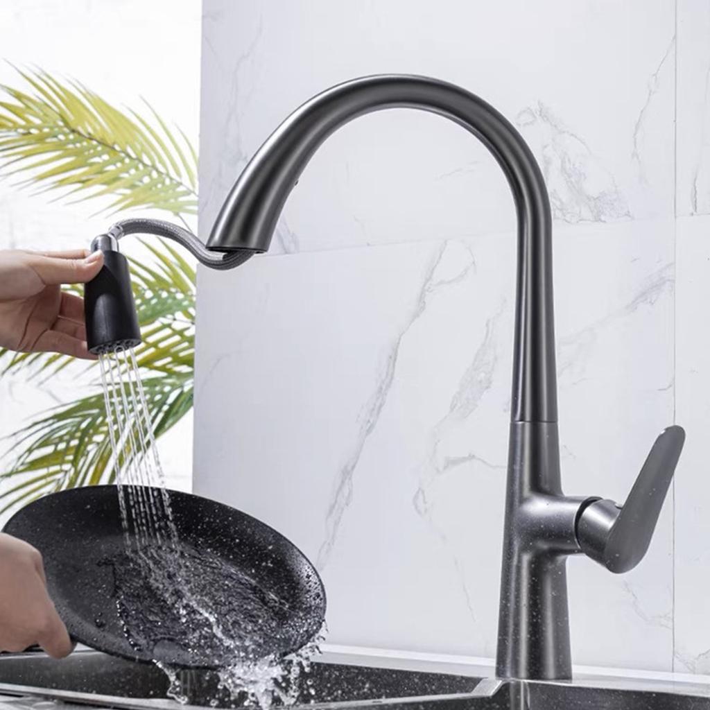 Поворотные на 360 градусов выдвижные кухонные смесители с 2 режимами струи Смесители для раковины в ванной комнате с высокой дугой Потяните вниз