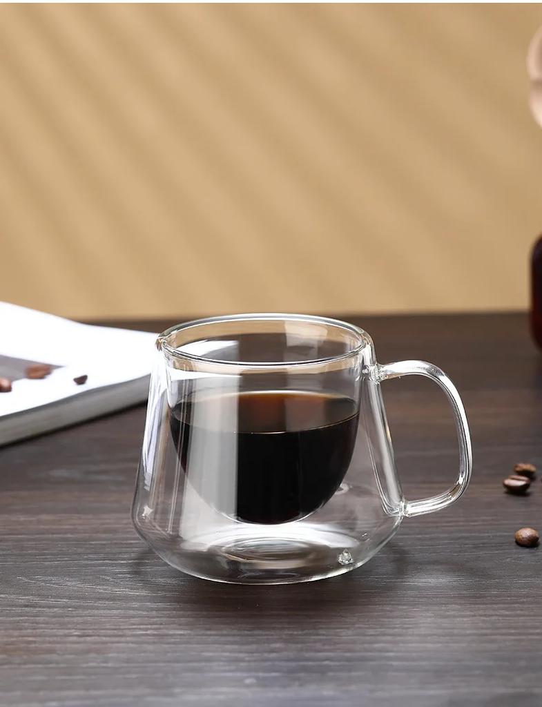 200 мл Двойные стенки Кофейная стеклянная кружка в форме ромба Прозрачное термостойкое дно для вина Молоко Сок Чай Пиво Вода Кружки Посуда для напитков