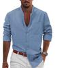 Spring Autumn Top Standing Collar Men's Clothing Solid Color Long Sleeve Button Men's Cotton Linen Shirt