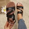 2024 New Women's Solid Color Faux Leather Flat Sandals, Casual Open Toe Summer Shoes, Lightweight Ankle Strap Sandals