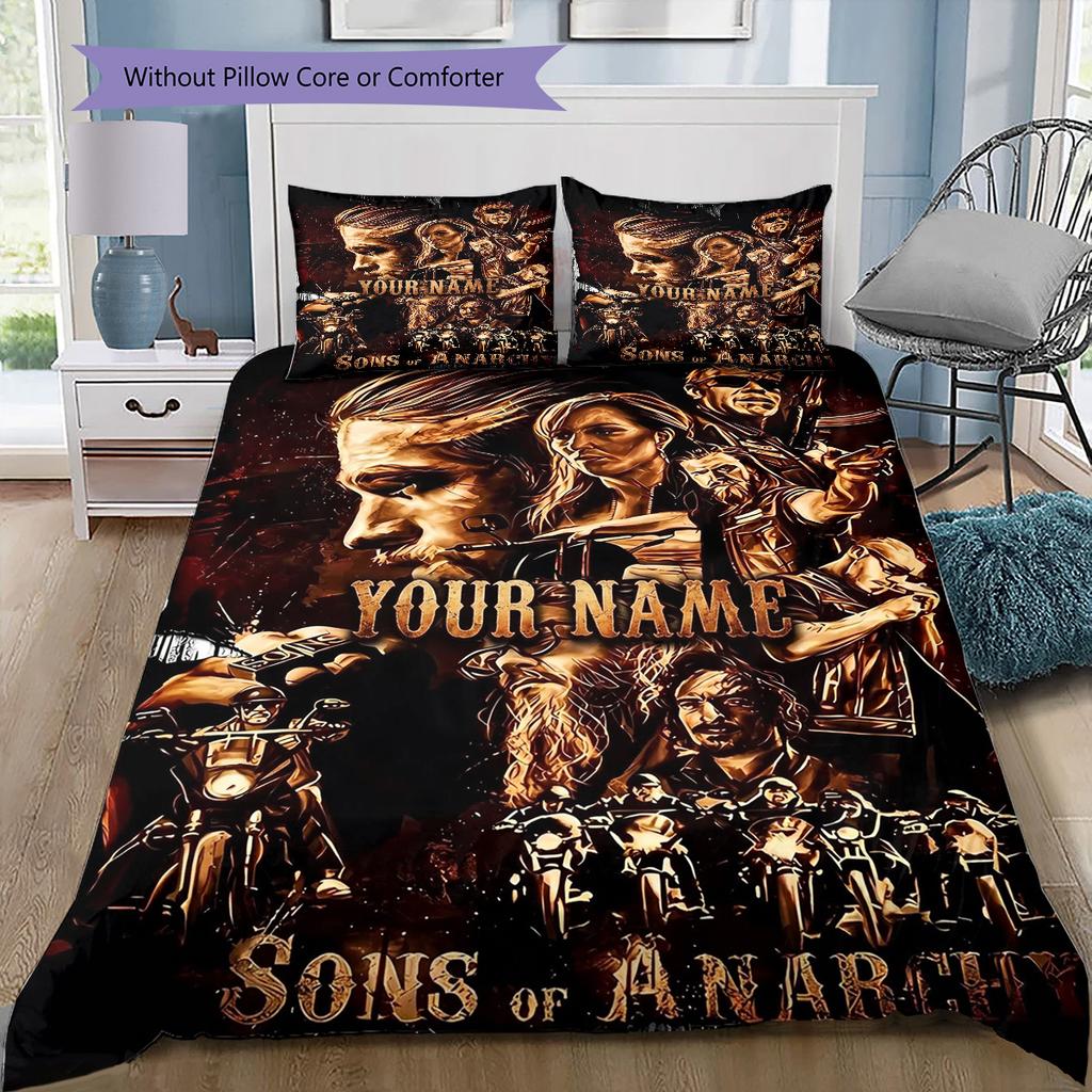 Sons Anarchy Crest Custom Name Pattern Bedding Quilt Set Quilt Cover Pillowcase Home Birthday Gift(1 * duvet cover + 2 * pillowcase, without core)
