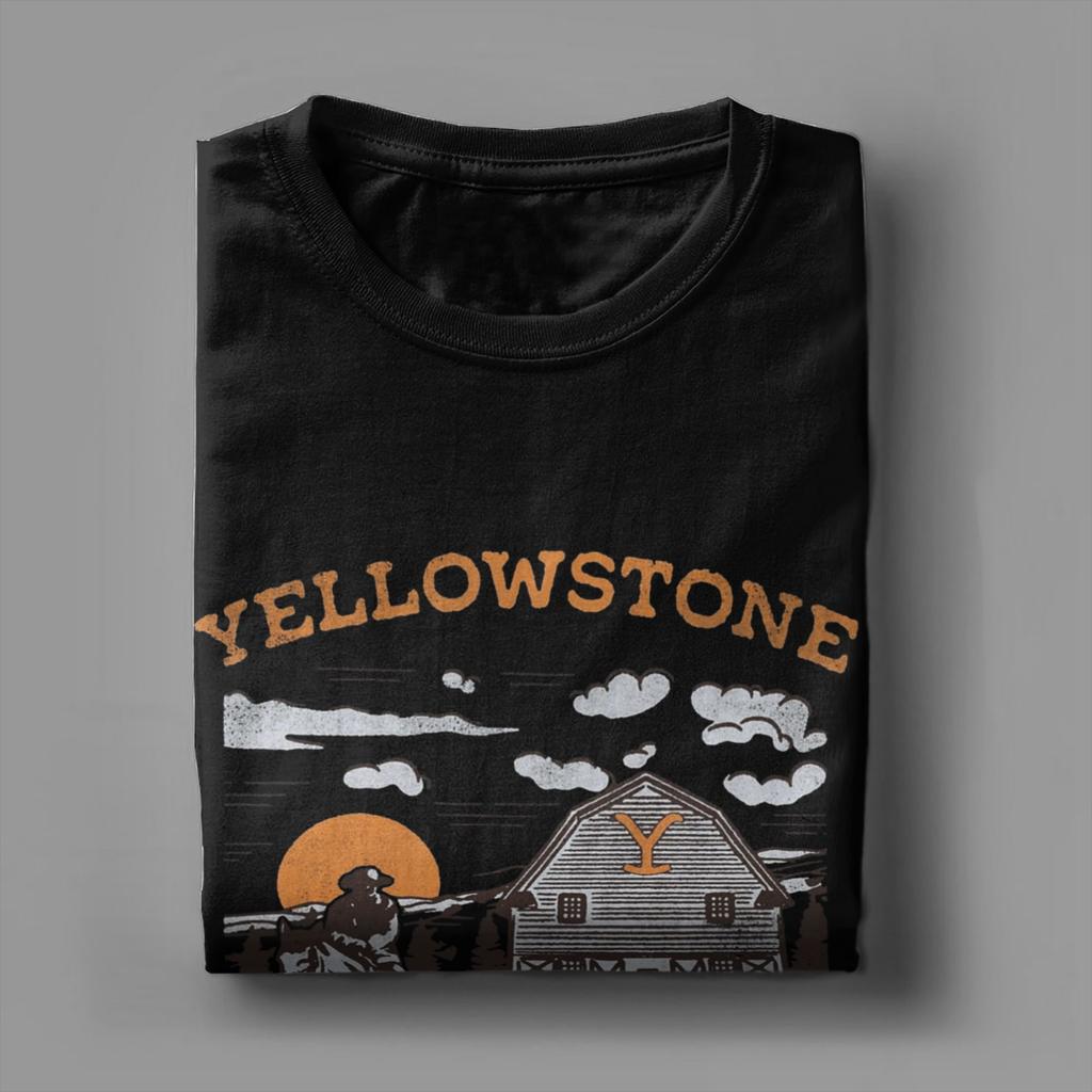 Men Yellowstone Montana USA Dutton Ranch Vintage T Shirts 100% Cotton Tops Novelty Short Sleeve Crewneck Tees Printed T-Shirts