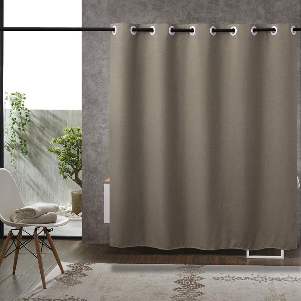 Waterproof Linen Look Shower Curtain Thick Set No Drill Bathroom Partition Curtain