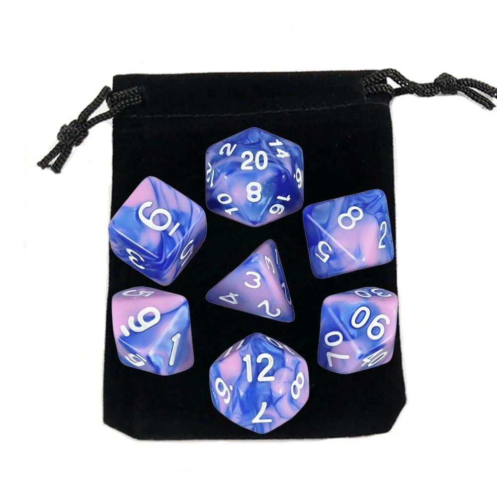 7шт игральные кости с мешком DnD d4,d6,d8,d10,d%,d12,d20 многогранные детали настольной игры RPG