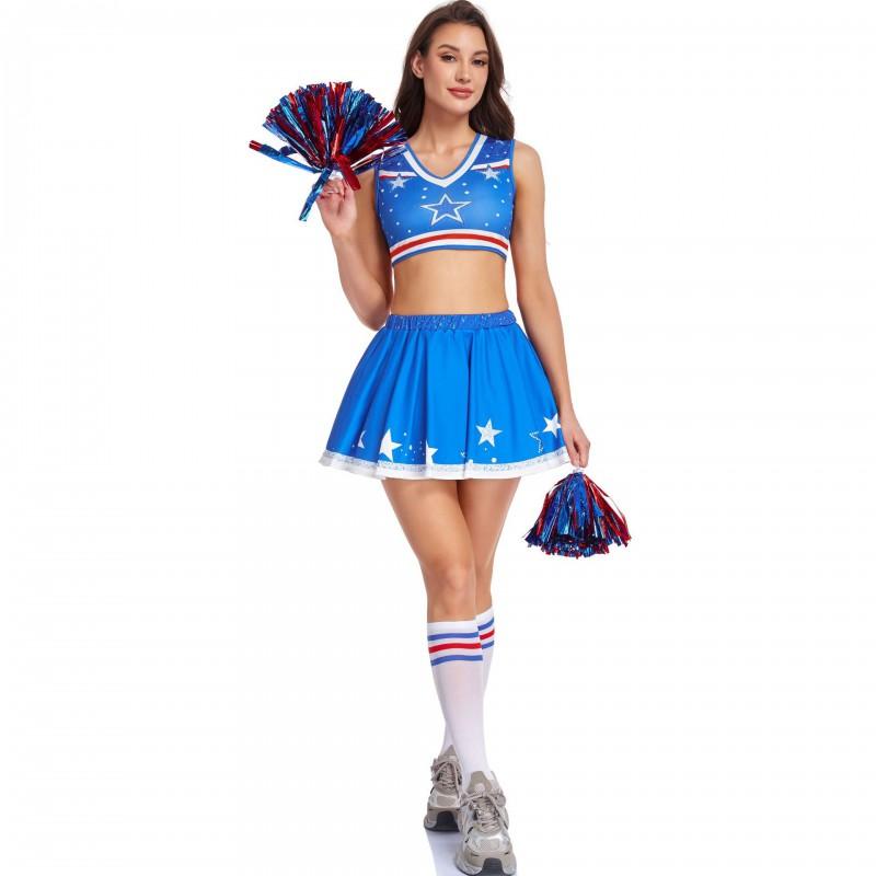 S-XXL US Cheerleading Costume Sexy Performance Outfit With Pom Poms Girls Women