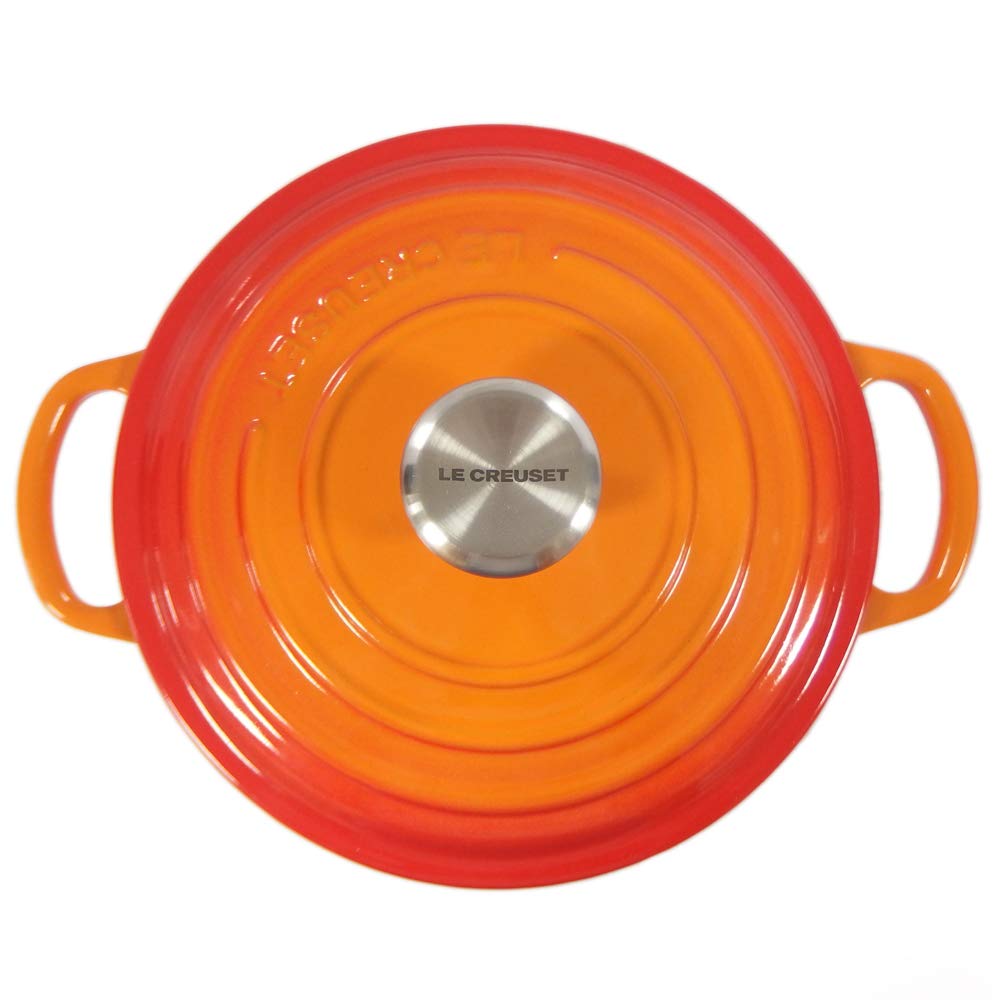 LE CREUSET Кастрюля Кокот Круглая Оранжевая 09 Le Creuset/Двуручная 21177-20см (Серебряная ручка) [Элемент]
