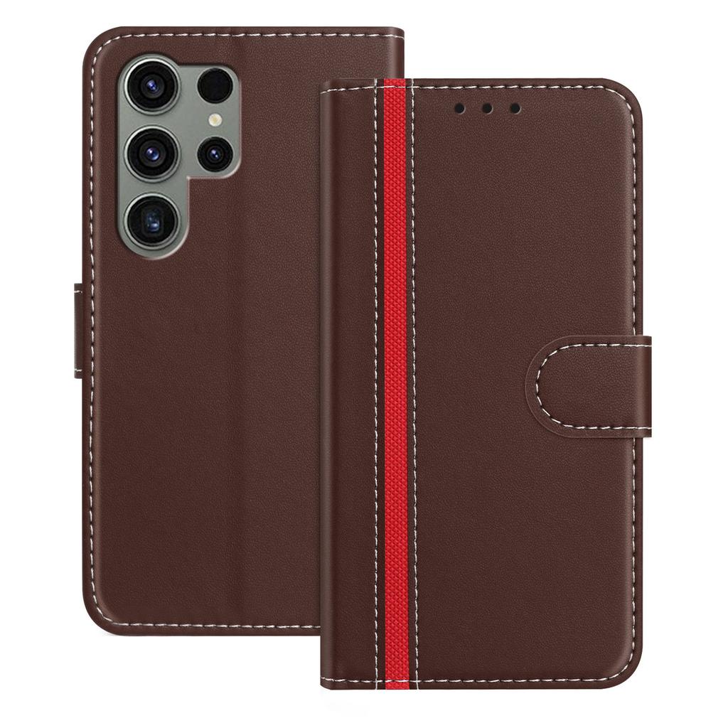 For Samsung Galaxy S23 Ultra Phone Cases Wallet Stand Color Splicing Leather Cover with Magnetic Clasp