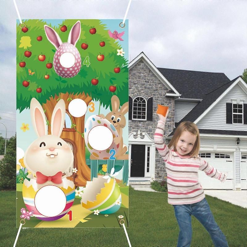 Easter Sandbag Toss Game Set - Bunny Print, Hanging Style, Washable, Ideal For Indoor And Outdoor Activities