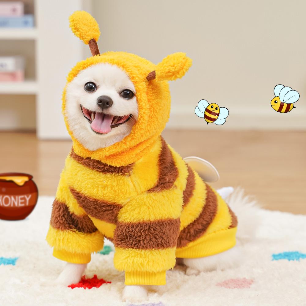 Pet Clothes Dog Cat Supplies Autumn and Winter Bee Transformation Teddy Bigbear French Door Fleece New Medium Dog