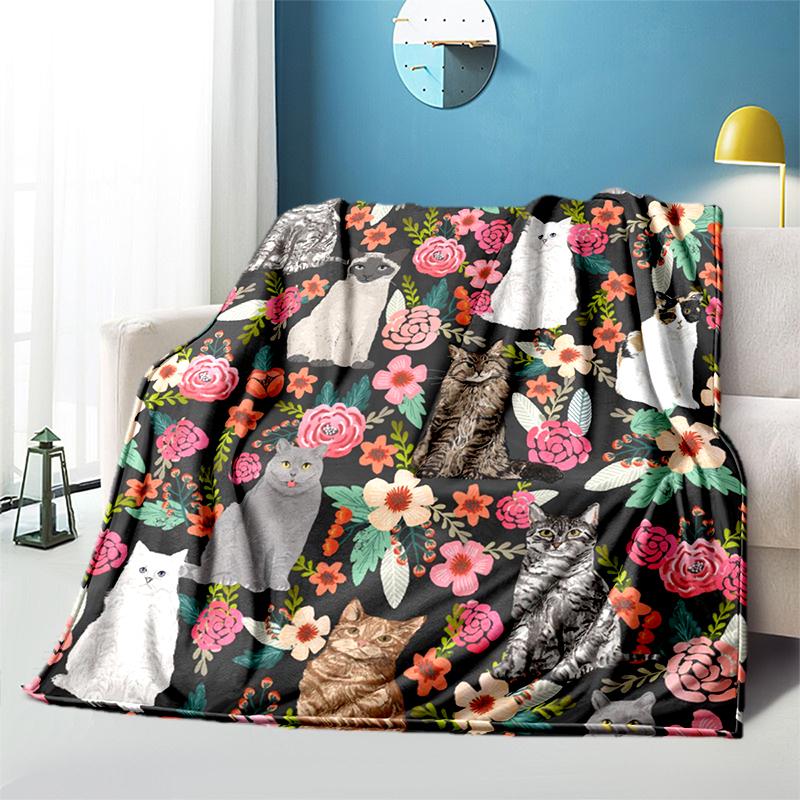 Cartoon Cat HD Printed Flannel Blanket Baby Girl Boy Office Camping Picnic Blankets for Children Sofa Blanket Soft Thin Blanket