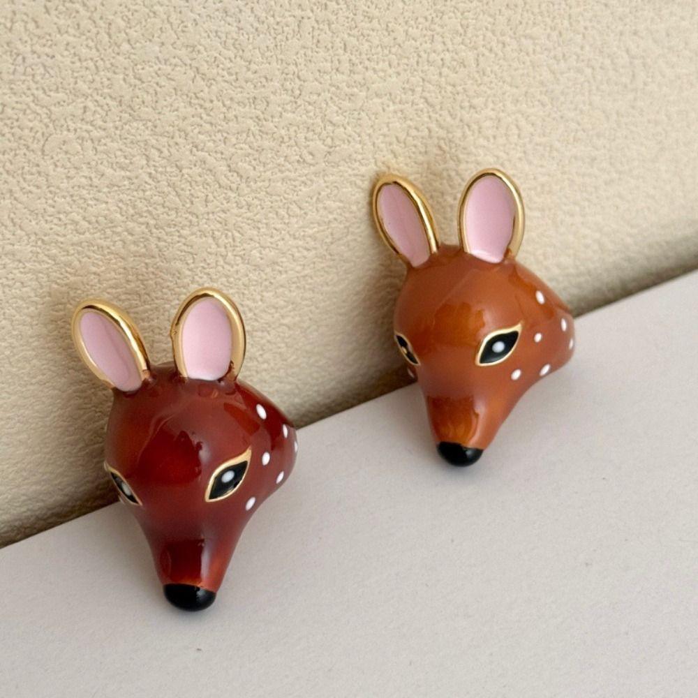 Geometric Enamel Ring Brown Chunky Animal Ring Lovely Deer Drip Oil Ring Gift