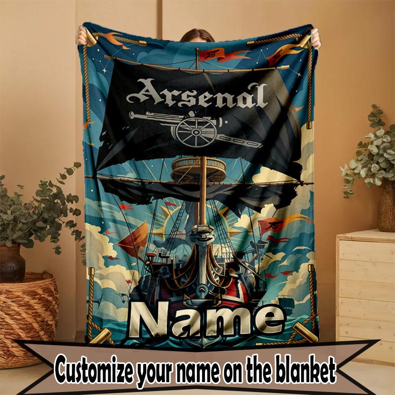Custom Name Personalized Arsenal F.C Print Blanket, Home Decor, Bedroom, Sofa, Camping, Couch, Gifts for Birthday Christmas