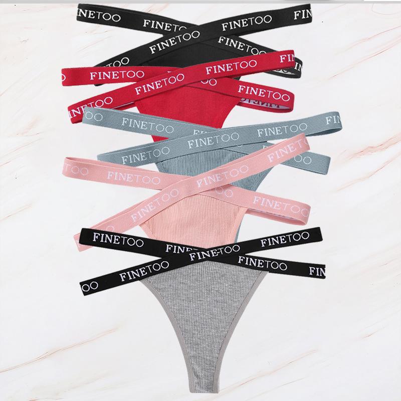 FINETOO 5 шт./компл. M-XL G-string Хлопковые женские трусики с перекрестными бретельками Femme Тонг Сексуальное кружевное белье с вырезами Трусы с надписью на поясе