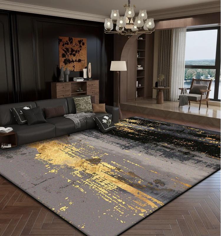 Luxury Abstract Living Room Carpets Golden Decoration Home Sofa Large Area Rugs Bedroom Bedside Tatami Soft Non-slip Floor Mat