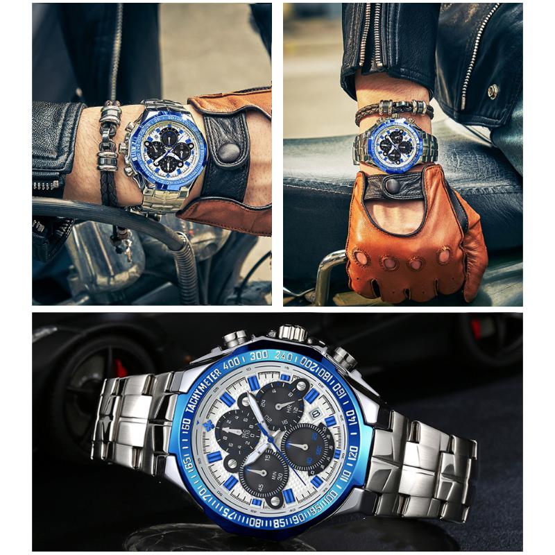 Top Brand Luxury Sport Watch For Men Quartz Chronograph Date Luminous Full Steel Wrist Watch