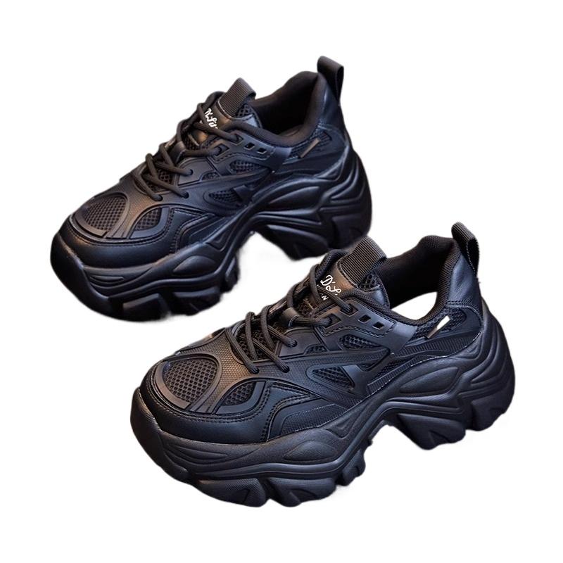 Новые женские новые модные спортивные туфли на платформе женские летние черные повседневные толстые кроссовки женские сетчатые кожаные туфли на платформе