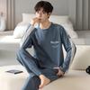 2-Piece Spring and Fall Men's Cotton Pajamas Set Boys Soft Long-Sleeved Sleep Rest Home Party Pajamas Men's Casual Homewear