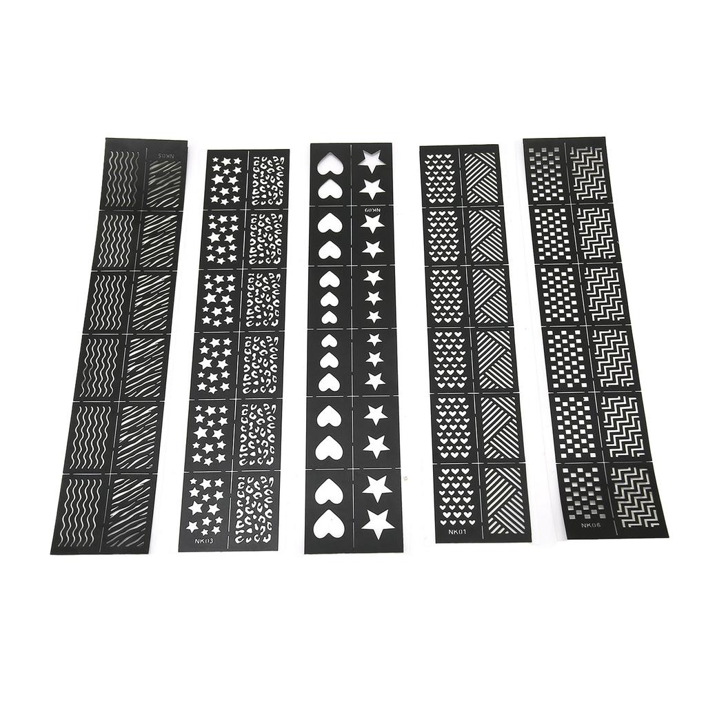 5 листов шаблонов для печати нейл-арта, разные узоры, полые наклейки для ногтей, штамповочные трафаретные пластины