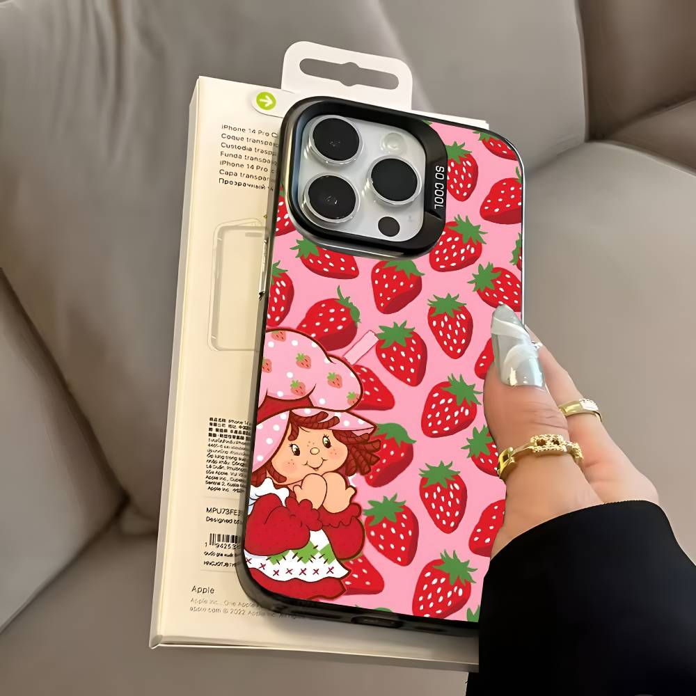 Чехол для телефона Клубничный Ш-Шорткейк для iPhone 17 17Air 16 15 14 13 12 11 Pro Max Plus Цветной Серебристый