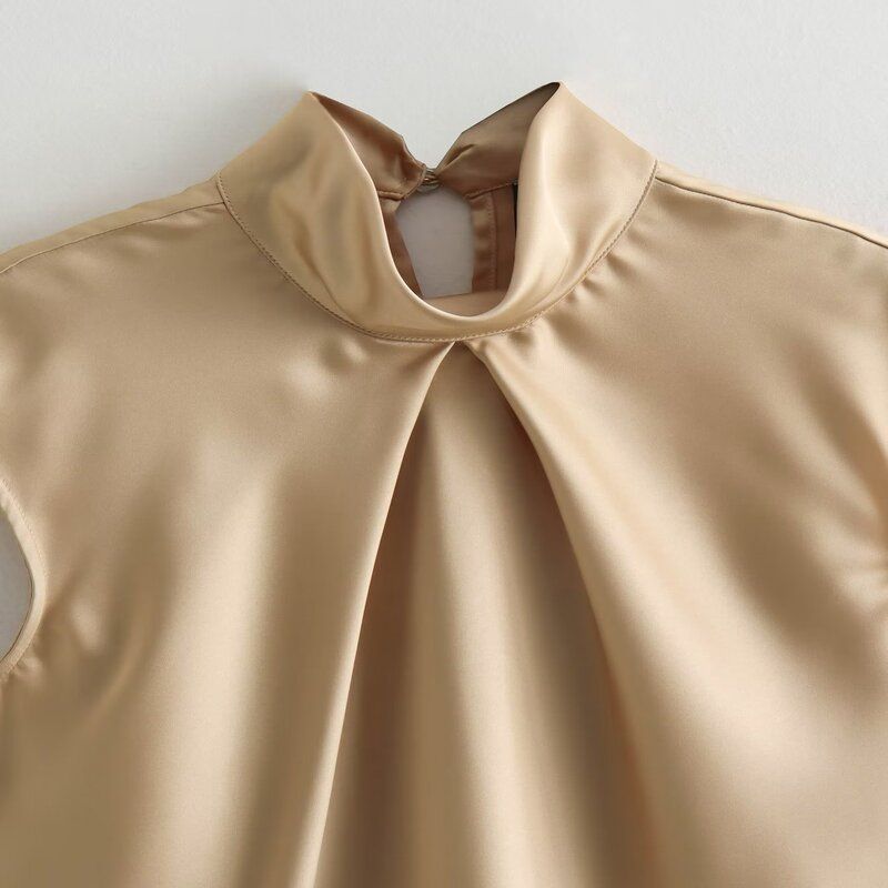 Fashion Style Winter New Women's Clothing Elegant Slim Looking All-Matching Sleeveless Silk Satin Texture Tops 3666175 307