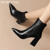 Женские зимние ботильоны с острым носком, кожаные сексуальные туфли на высоком каблуке, массивные модные туфли-лодочки, тренд 2024 года, дизайнерские зимние ботинки челси