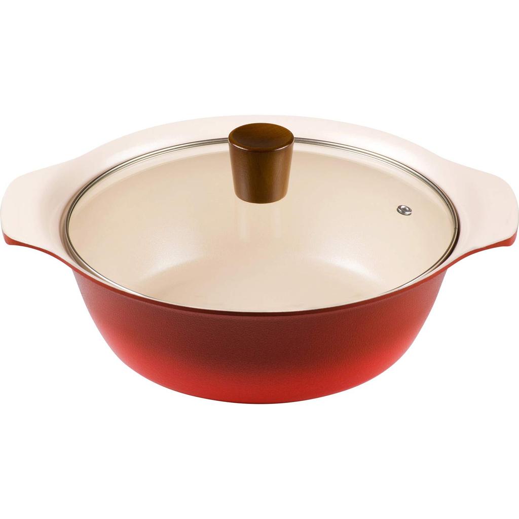 Wahei freiz Ripe Red, 8-inch Pot (serves 3-4), Induction Compatible, Ceramic Coated, Vegetto Marche, RB-1241