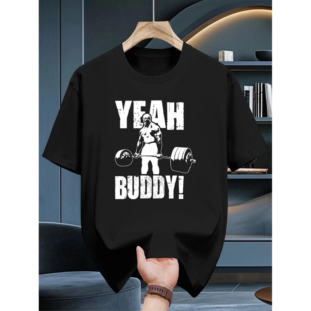 Мужская легкая футболка для бодибилдинга Yeah Buddy - Черная майка для зала с принтом _YEAH BUDTY_, Плотный дизайн для тяжелой атлетики