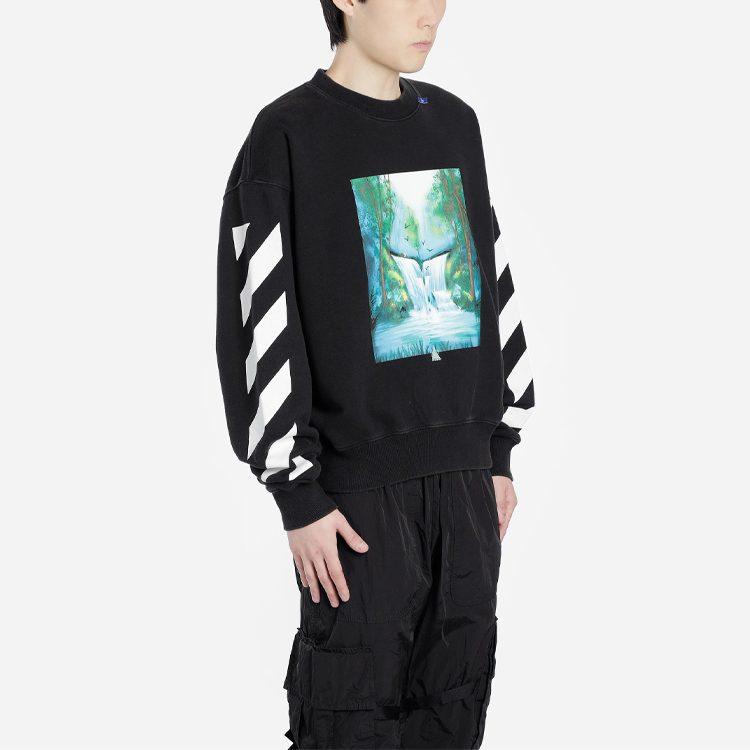 Свитшот OFF WHITE с принтом «Водопад» с круглым вырезом OMBA035E19E300151088