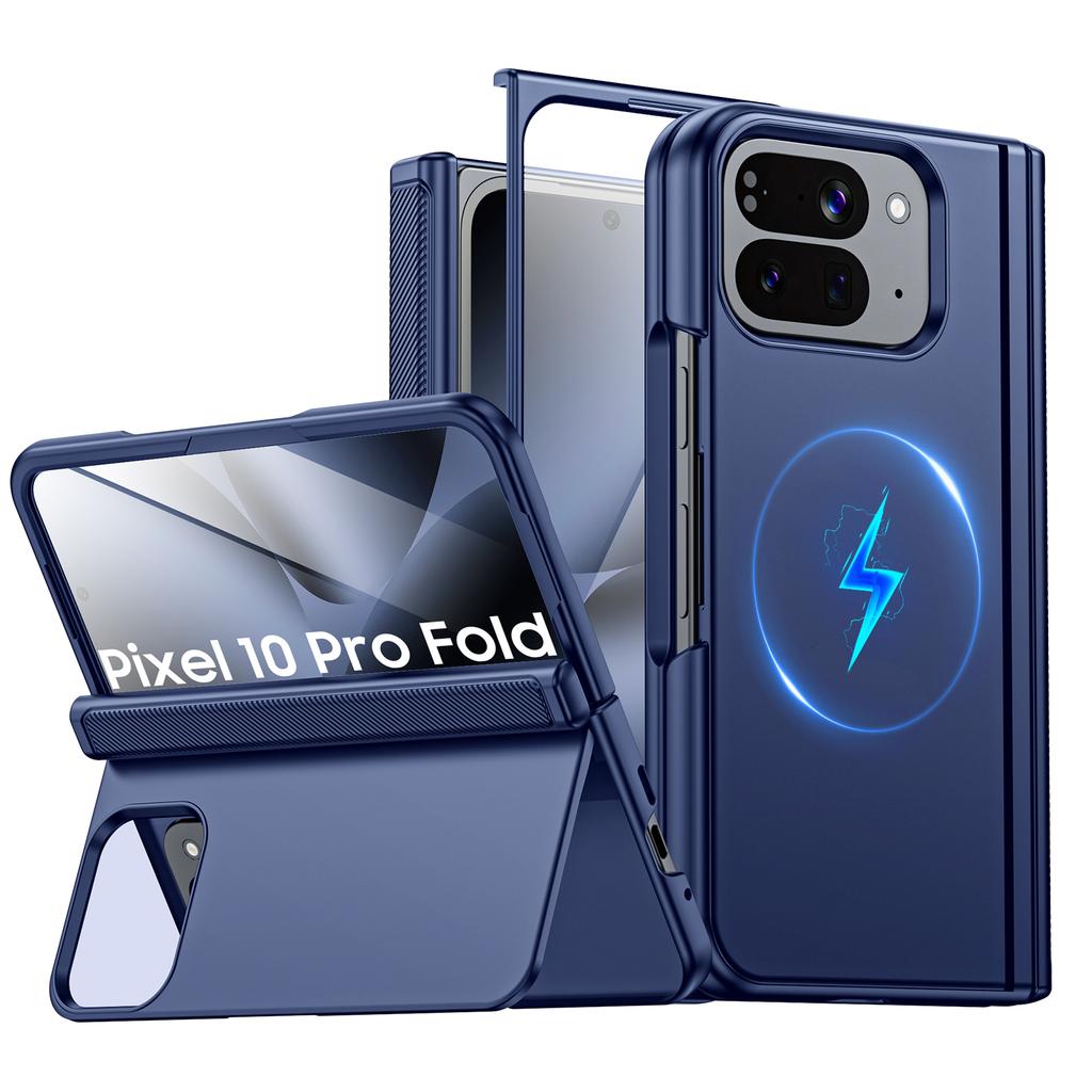 Для Google Pixel 10 Pro Fold с магнитной зарядкой [Скрытая подставка][Защитное стекло][Защита шарнира] Тонкий ударопрочный защитный чехол для телефона - Черный