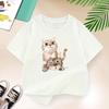 Cat Playing T-shirt for Girls Cotton Kids T Shirt Kawaii Children Casual Clothes Teen Baby Girl Casual Y2K Tops 2-14 Years
