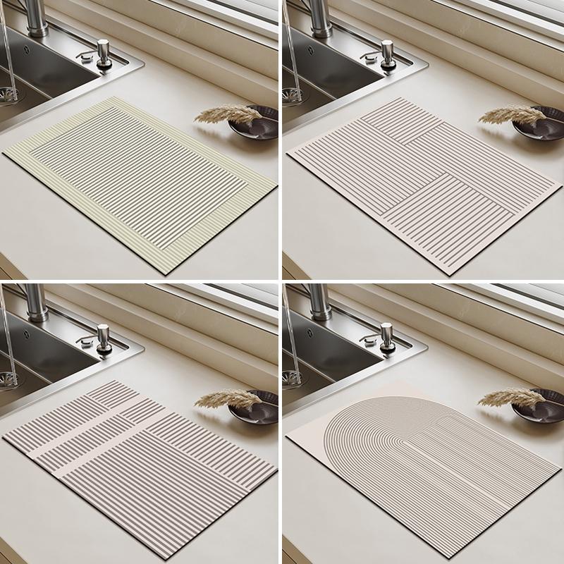 Non-Slip Diatomite Mat Dish Drainer Rug Kitchen Drain Pad Absorbent Coffee Mats Quick Drying Kitchen Rugs Sink Draining Mat