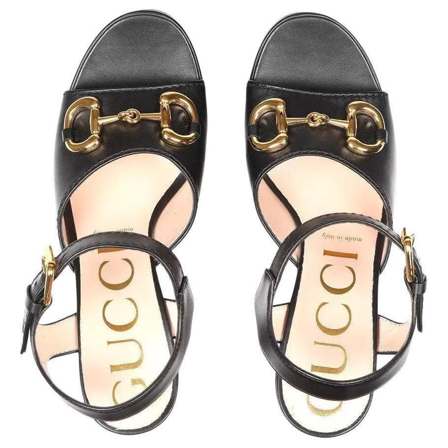 Gucci Кожаные сандалии на одной ремешке с пряжкой-уздечкой 12 см Женские Черные 674776 BKO00 1000