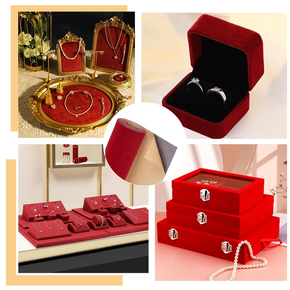 BENECREAT 4 м рулон проклеенной бархатной ткани темно-красный бархат ширина ткани толщина 25 см велюровый самоклеящийся бархат флокированный подкладка для изготовления ювелирных изделий шкатулка