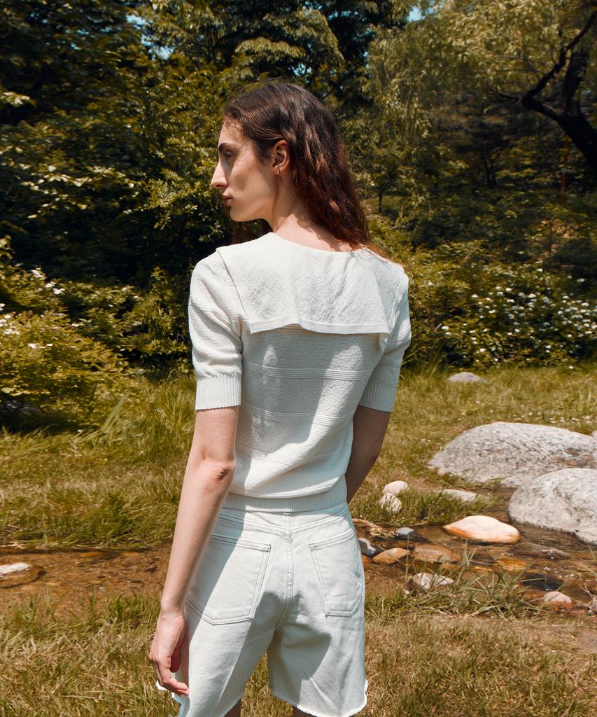 RE RHEE Sailor Collar Knitted Blouse White