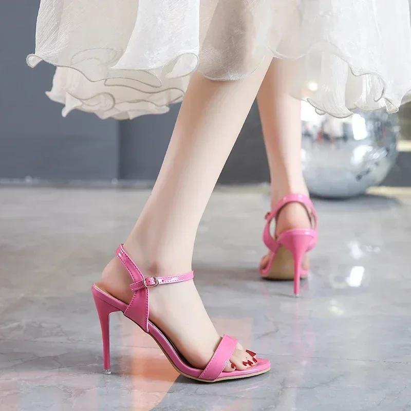 Large Size 45 Women's Sandals 2024 Summer High Heels Fashion Open Toe Sandals Buckle Party Shoes Sexy Thin Heels Wedding Shoes