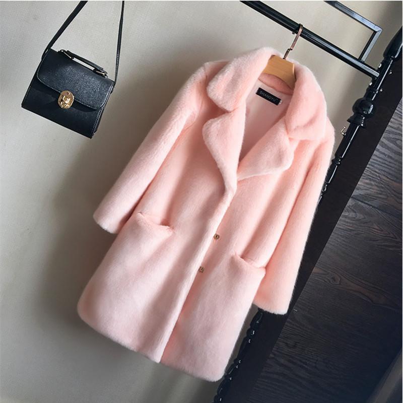 Autumn Winter Faux Fur Imitation Animal Fur Coat Mid Length Women's Coat