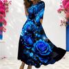 Women Plus Size Crew Neck 3 4 Sleeve Camouflage Print Black Gray White Maxi Dress With Pockets